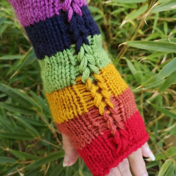 Rainbow Rave Disco Gay Pride lgbt Retro Knit Fingerless Gloves Multicolo… - Picture 3 of 6